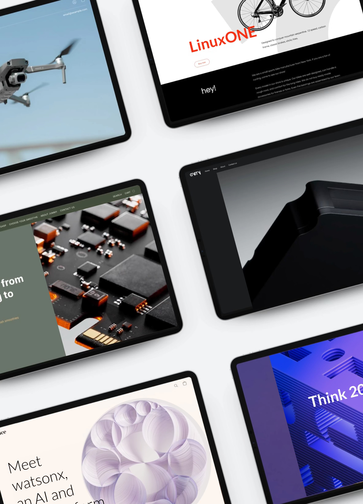 A render of three white cylindrical columns, against a warm creme background
